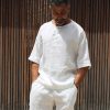 Linen Clothing Set – Double Breast Shirt & Wide Leg Linen Pants – Relaxed Fit Two Piece Suit Men – Casual Linen Outfit