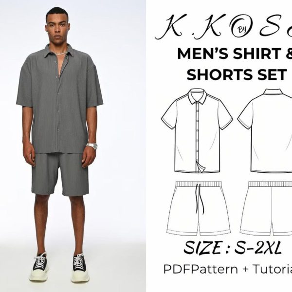 Mens Shırt & Shorts Set /Summer Sewing Pattern/Linen Set Men/Relaxed Fit Summer Outfit/Men Linen Shirt and Shorts Set Pattern/Men Set sewing