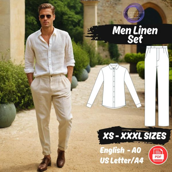 Men Linen Set Sewing Pattern, Linen Summer Loungewear Blouse and Pants Pattern, Loose Linen Outfit PDF Sewing Pattern, Beginner Friendly